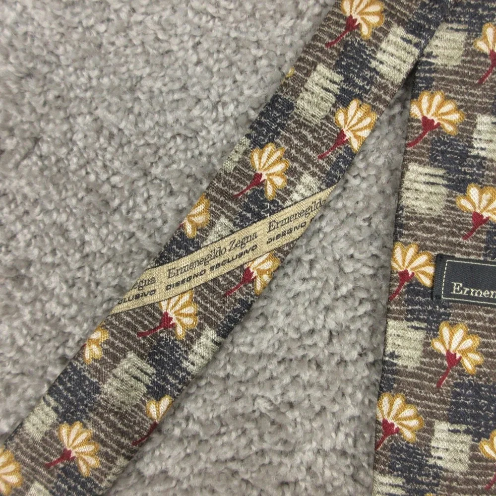 Ermenegildo Zegna Tie Mens Printed Floral Geometric Made In Italy Silk Esclusivo